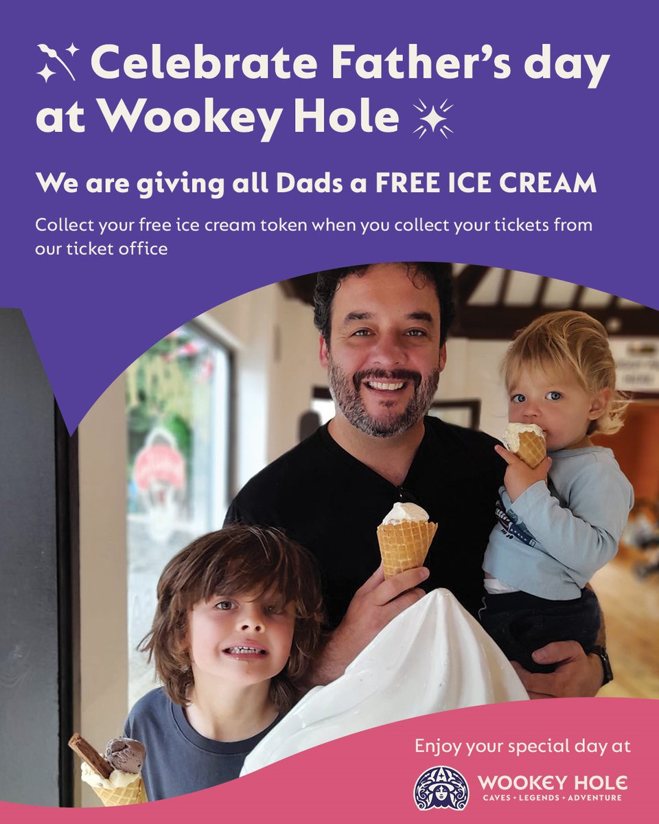 #FathersDay It's kind of a big thing. We very much believe Dad's deserve treats - so for this Sunday only there is free ice cream at Wookey Hole. wookey.co.uk/treat-dad-this…
#wookeyhole