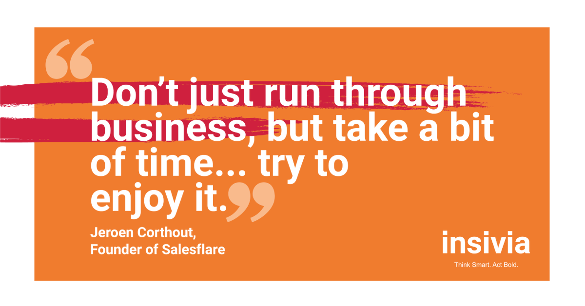 insivia's tweet photo. Many of the founders from our #SaaSFounderShow stress the importance of slowing down sometimes to enjoy the ride. Watch the entire SaaS Founder Show episode featuring @JeroenCorthout, the founder of @salesflare ▶️ https://t.co/mvsyLqmOwr #insivia #thinksmart #actbold https://t.co/s8yYbb3ewh