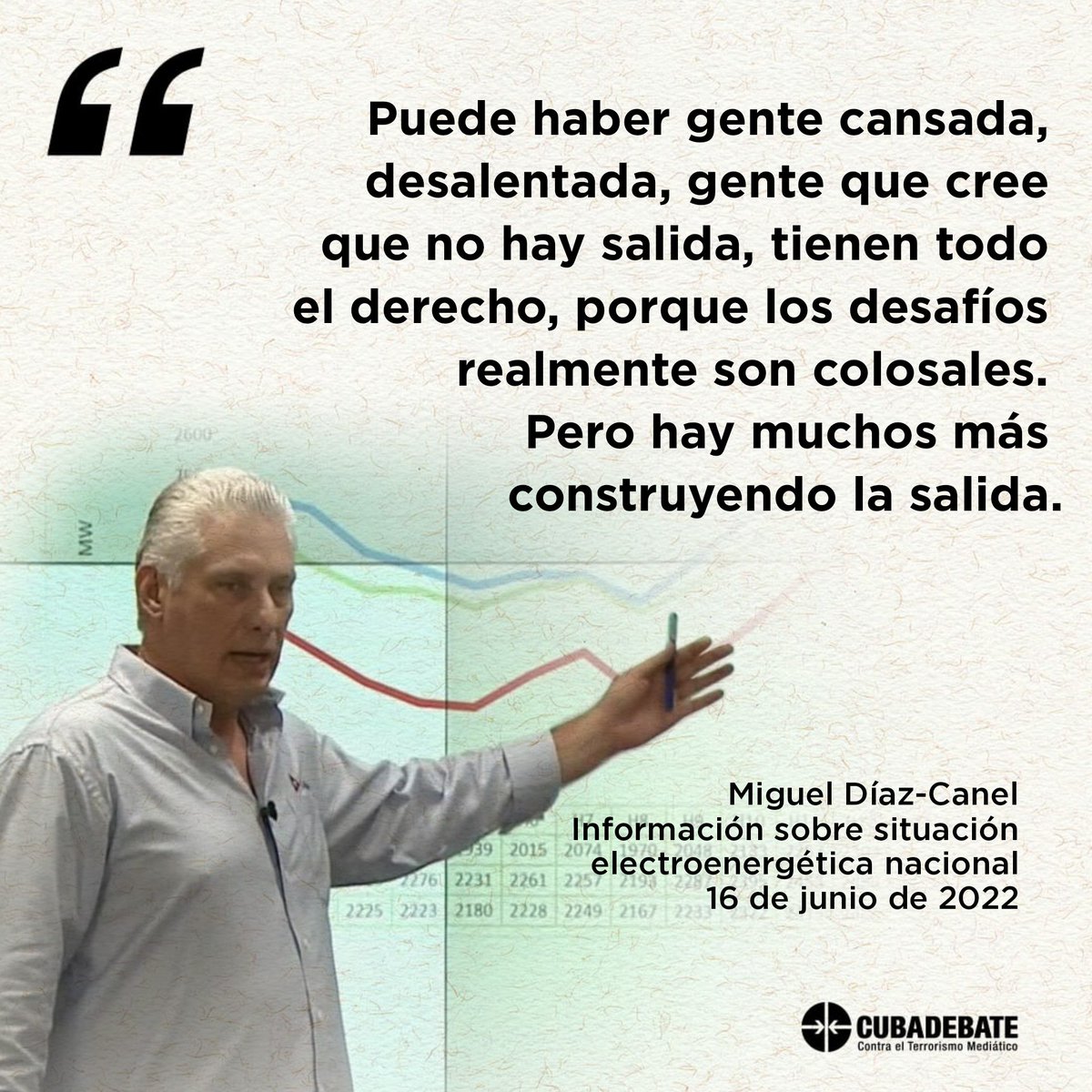 cubadebatecu's tweet photo. 🇨🇺 @DiazCanelB: Los desafíos realmente son colosales, pero hay muchos más construyendo la salida. Resistiremos y venceremos.

#Cuba https://t.co/EgjKPQFfxv