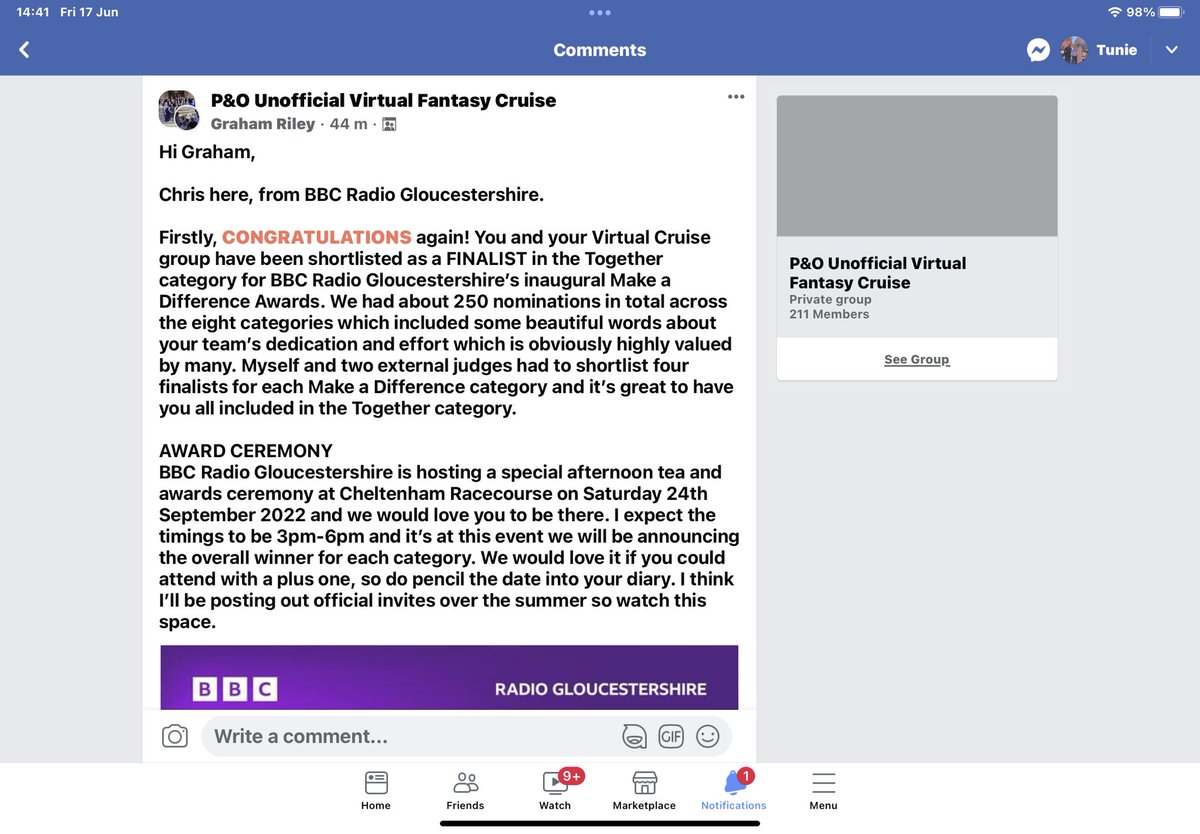 TunieB's tweet photo. @pandocruises #BBCMakeaDifference  Remember the sailings of Unofficial P&amp;O Virtual Cruise on FB? We have been nominated for a BBC Makes a Difference Award!  We still exist (but sailing for real now) @cruiselifestyl @oldworldtravel @travelblogjamie  I’m next back on board in Aug! https://t.co/8jtA2t94yj