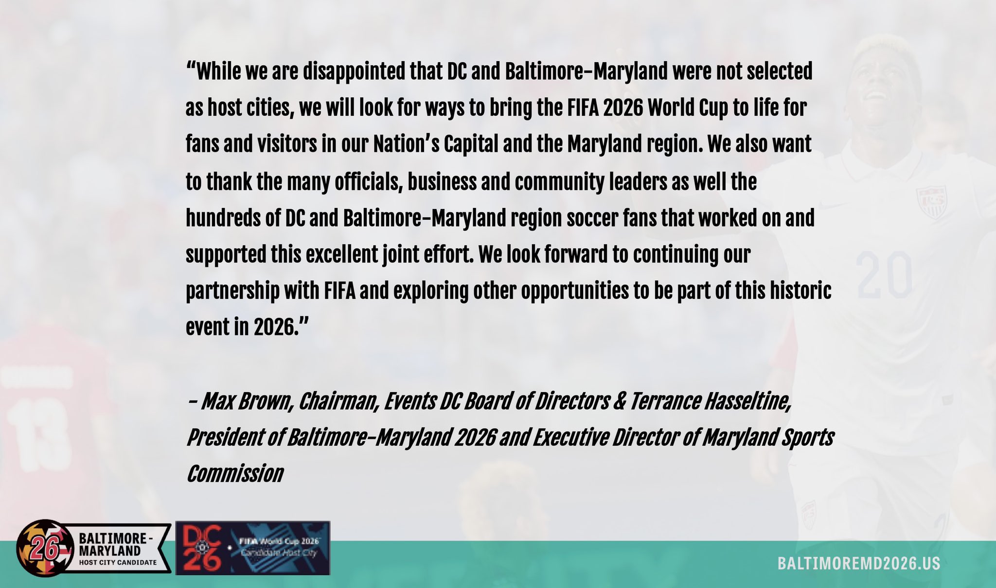 Baltimore, DC combine bid to host 2026 FIFA World Cup