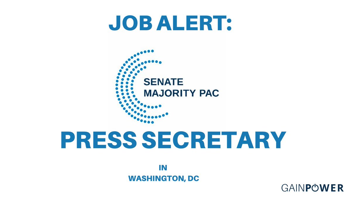 GAINPOWERORG's tweet photo. Senate Majority PAC @MajorityPAC (SMP) is seeking a motivated, organized, and detail-oriented individual to serve as press secretary for the 2022 cycle. https://t.co/eisofJK3T9
#JobsThatAreLeft #GAINPOWER #PoliticalJobs #CAMPAIGNJOBS #COMMUNICATIONSJOBS #2022elections https://t.co/ixwNXDD98U