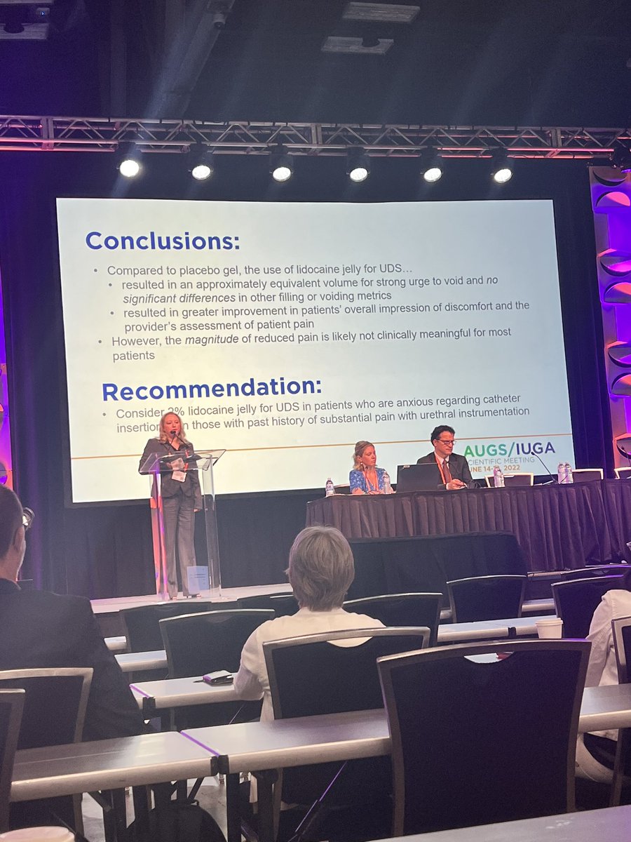 Great job by our NP <a href="/ChristyHicksAPP/">Christy Hicks, MS, APRN, WHNP-BC, FAUNA</a> 📊transurethral lidocaine does not appear to impact #UDS parameters and improves patient discomfort 😖#AUGSIUGA22 <a href="/UTSW_ObGyn/">UTSW_ObGyn</a>