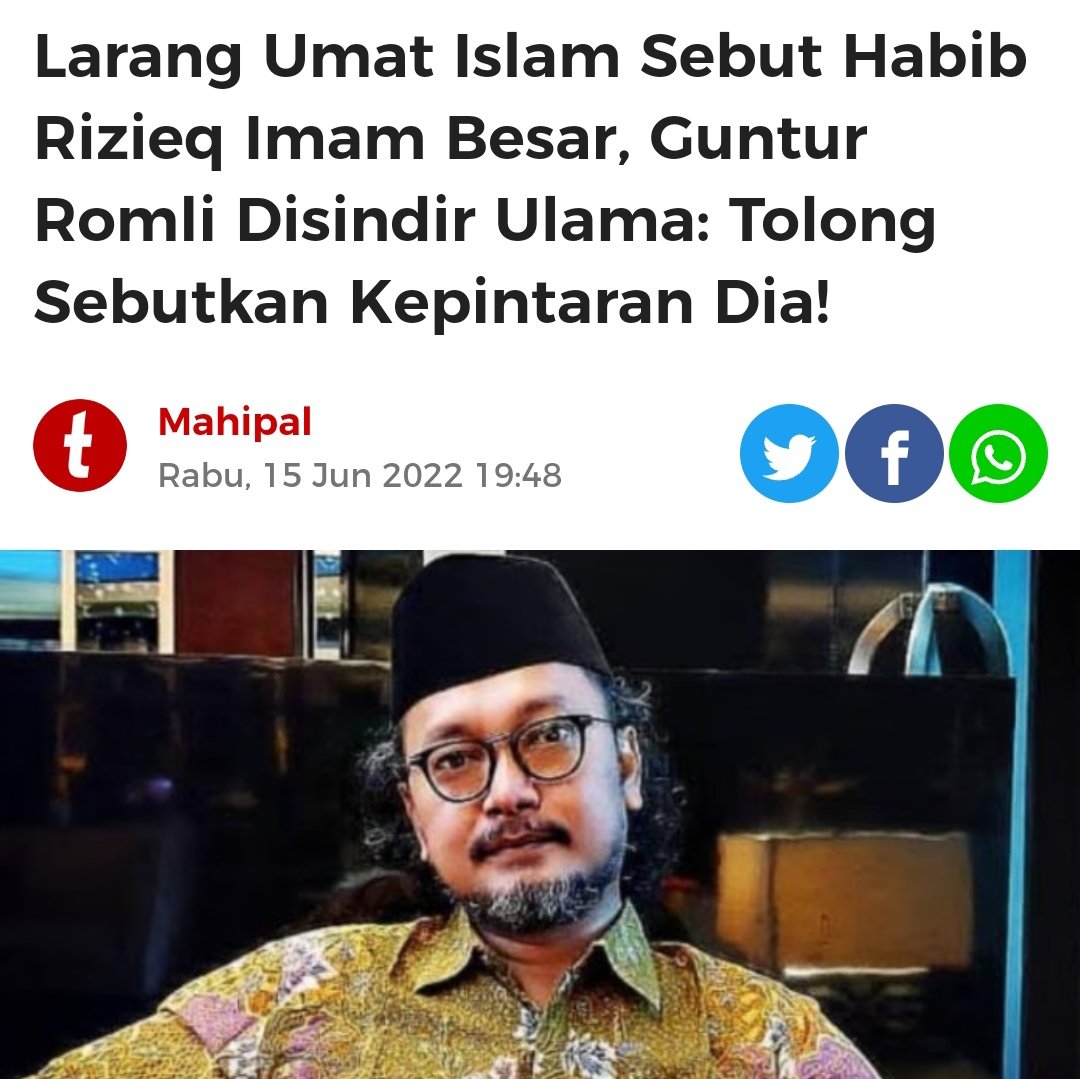 Muhammad_Saewad's tweet photo. Apa HRS pernah korupsi, merugikan uang negara? Sampai sebegitu bencinya?

Nyinyir kpd yg berseberangan dukungan politik, silahkan itu hakmu! Tapi, ketika mulai mengait²kan HRS atau ulama lain dg nyinyiranmu. Maka kami jg tdk akan diam.

Tlg Hargai Ulama!
https://t.co/ZWsvQLIlRQ https://t.co/7uCg00Uqij