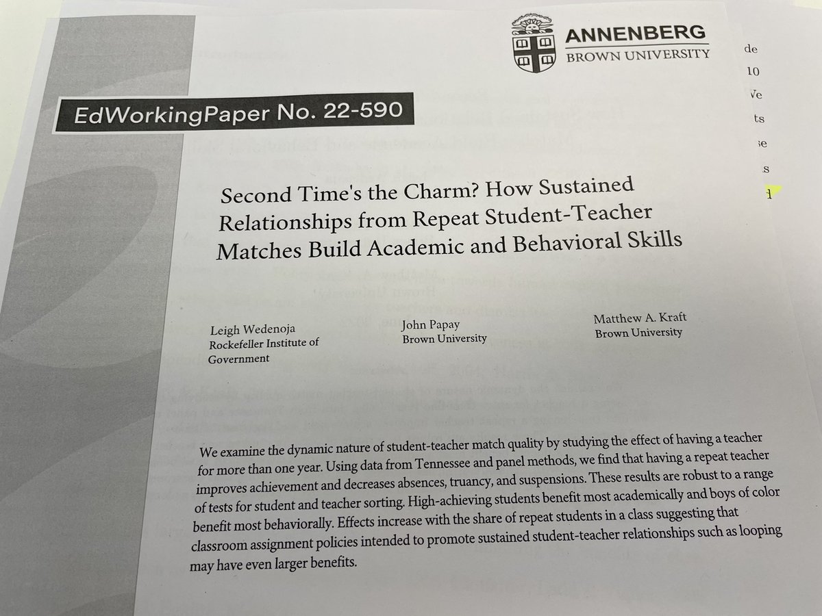 Students who have the same teacher for a second year:
- Do better in tests.
- Attend slightly better/truancies reduce.
- Have fewer behaviour incidents. 

Even students who weren’t in the class the previous year feel the benefits.