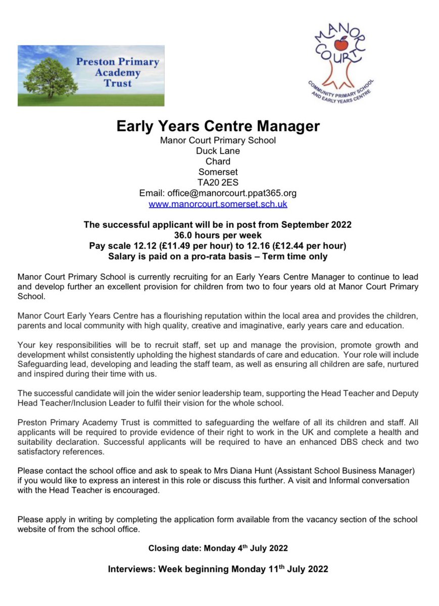 ManorCourtEYC's tweet photo. Are you passionate about the EYFS? Are you friendly &amp; dynamic? 
If you can answer yes to these questions then we’d love to hear from you &amp; receive an application to be our new EYC manager.
For the full information about this role please follow this link
https://t.co/rmGjvewyWB https://t.co/WIP2gFf3NU