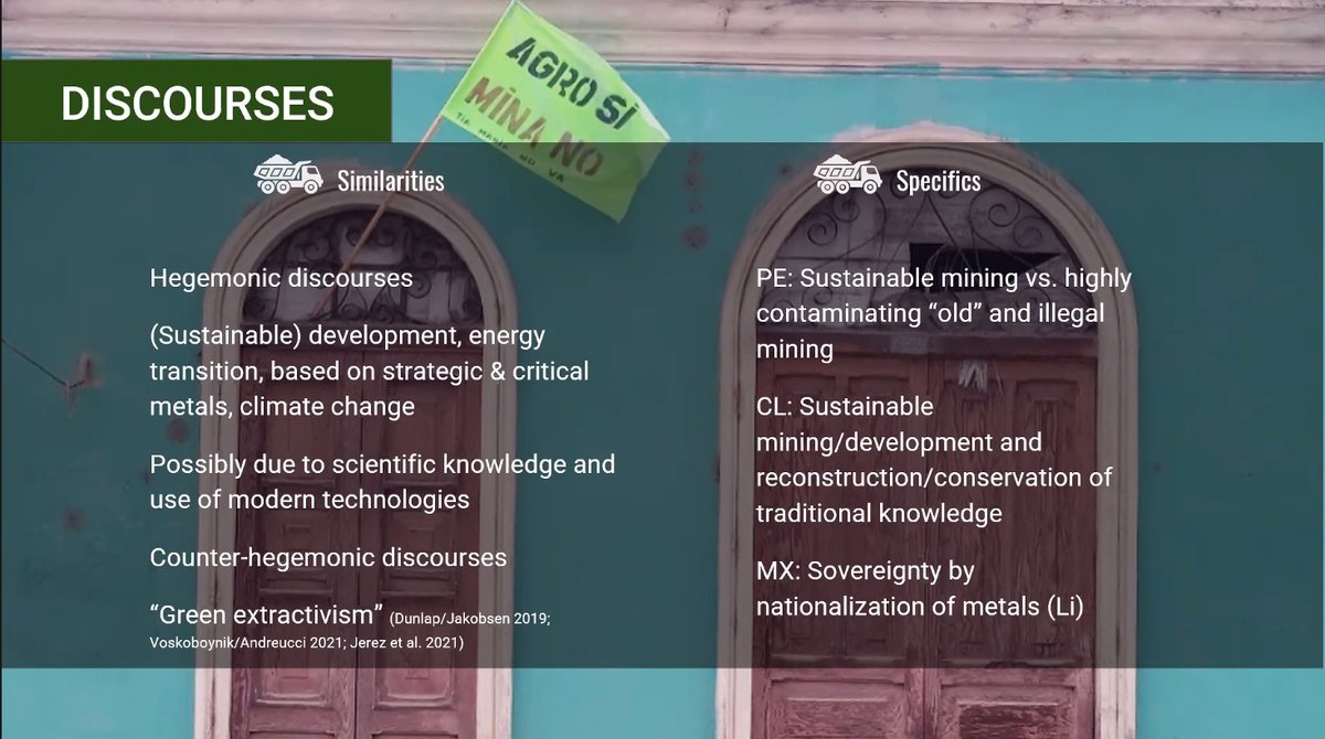 ExaltResearch's tweet image. Panel 4 'The (Geo)Political Ecology of #GreenExtractivism &amp;amp; Land Control' has started with a presentation comparing the mining sectors in Chile, Peru &amp;amp; Mexico by Lorena E. Olarte, Anna Preiser &amp;amp; Nina Schlosser!

@DrX_ADunlap @RiquitoMariana @WarneckeBerger @lgcerioli