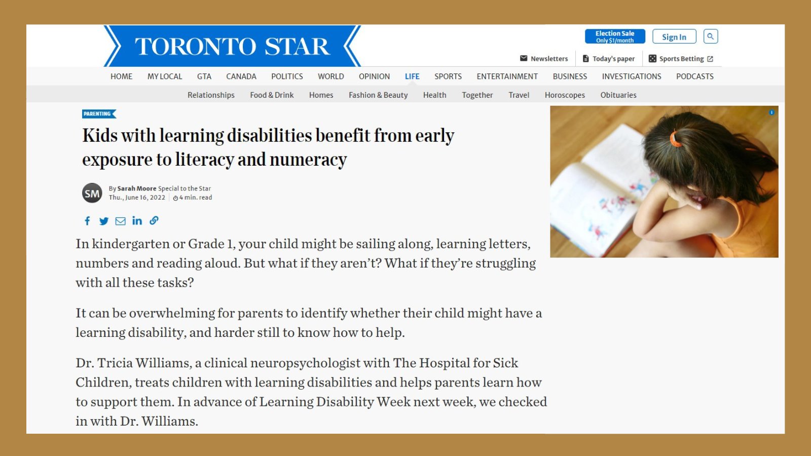 Tricia Williams, PhD on Twitter: "Thank you @TorontoStar and  @EditSarahMoore for this opportunity to share ways to support children with  learning disabilities along with their families. Thank you also to @TheSpec  for