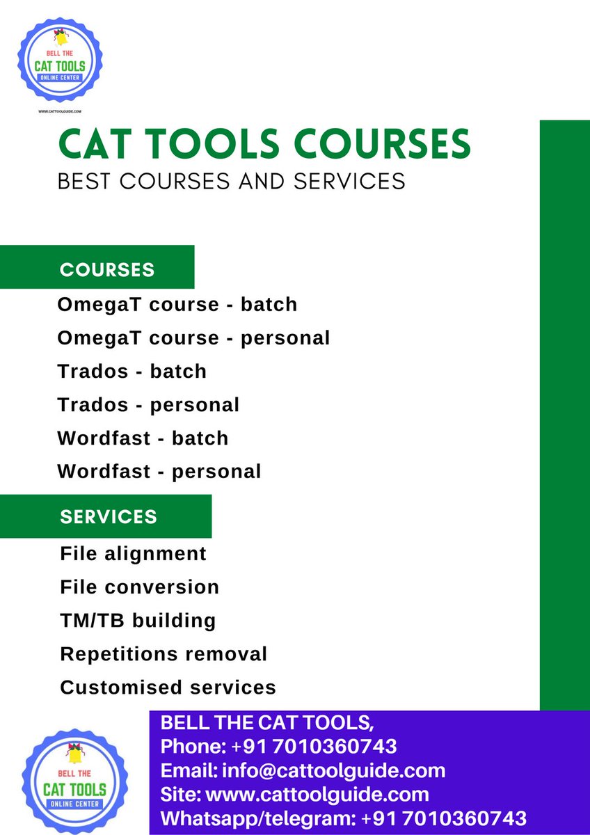 cattoolguide's tweet image. We provide CAT TOOL courses and services!
Like and share!
#cattools #cattoolguide #translation
