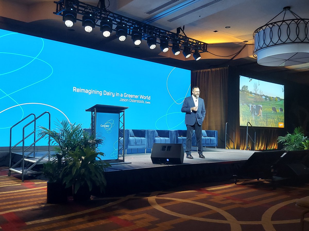 Jason Osterstock of @ZoetisUS kicked off day 2 of #connectdairysummit22 with a talk about reimagining dairy in a greener world. He explained the principles for a sustainable operation and described how long-term sustainability can only be achieved with healthy, efficient cows.
