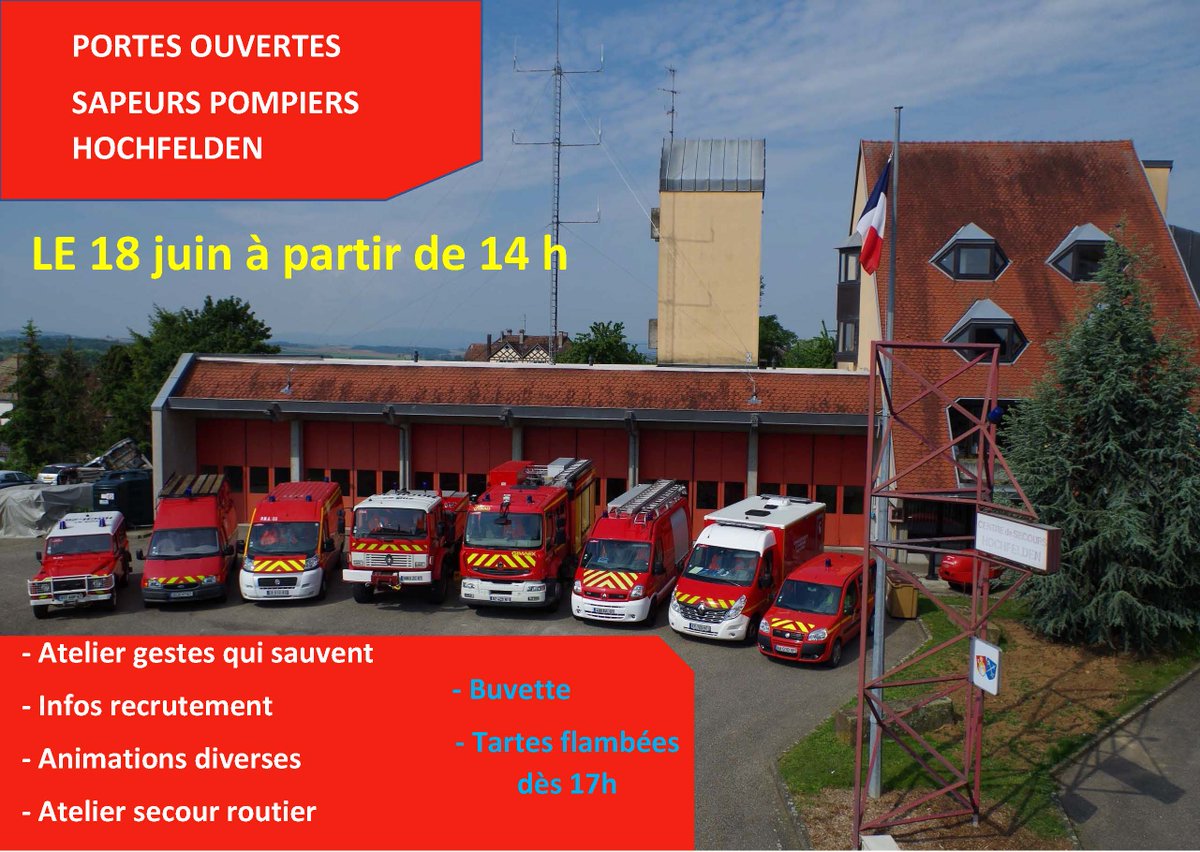 sdis67's tweet photo. [#PortesOuvertes] 🚒 Samedi 18 juin 2022, journée « portes ouvertes » des #Pompiers67 au centre d’incendie et de secours de #Hochfelden
#Volontariat #EngagementCitoyen #GestesQuiSauvent https://t.co/x7Ap8vYJRA