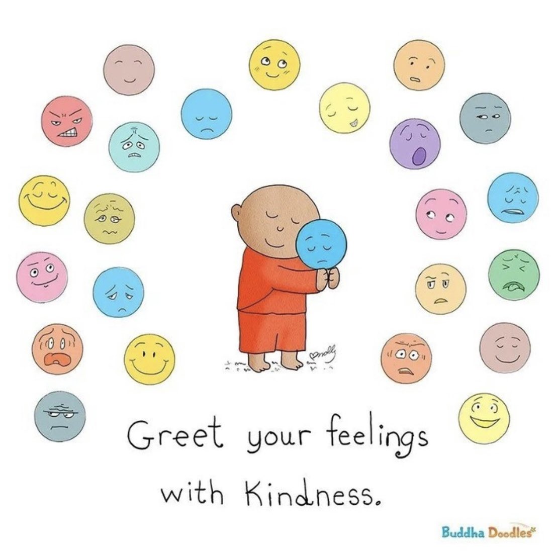 MindfulEveryday's tweet photo. “Greet your feelings with kindness.”
#mindfulness 

Image: @BuddhaDoodles https://t.co/WS0VSsyjBM