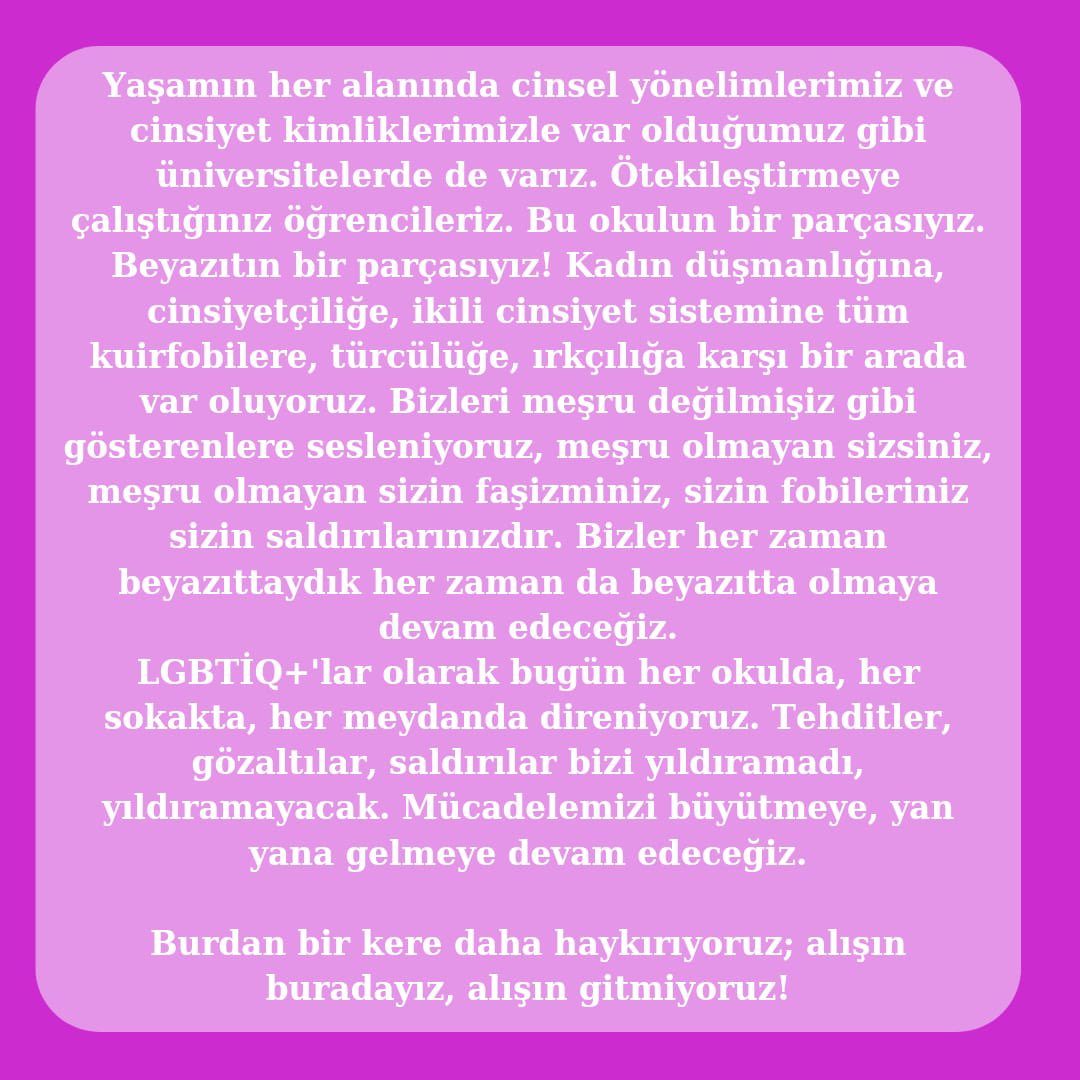 BASINA VE KAMUOYUNA! Bugünkü olaylarlar hakkında açıklamamızdır.