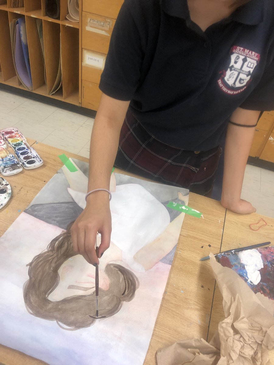 SantoroArtEdu's tweet photo. Last day of class students are working hard on their final culminating. @TCDSB @TCDSB_JWujek @TrusteeDAmico #culminating #art #visualarts #yearend #identity #acrylic #painting https://t.co/72jWsnoFvt