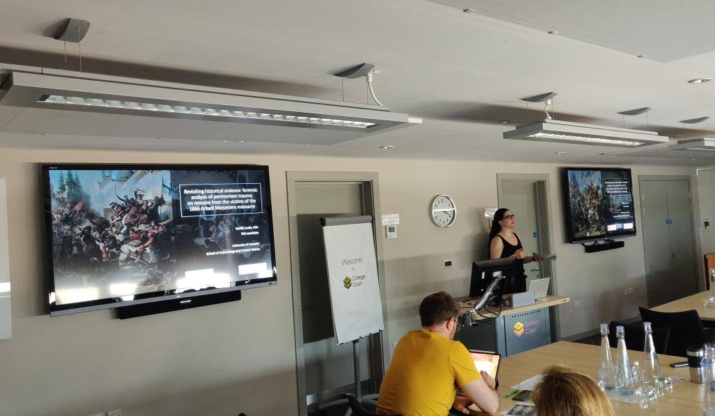 Vasiliki Louka is rounding off our symposium talks with her research on the forensic analysis of perimortem trauma from 19th century massacre victims.