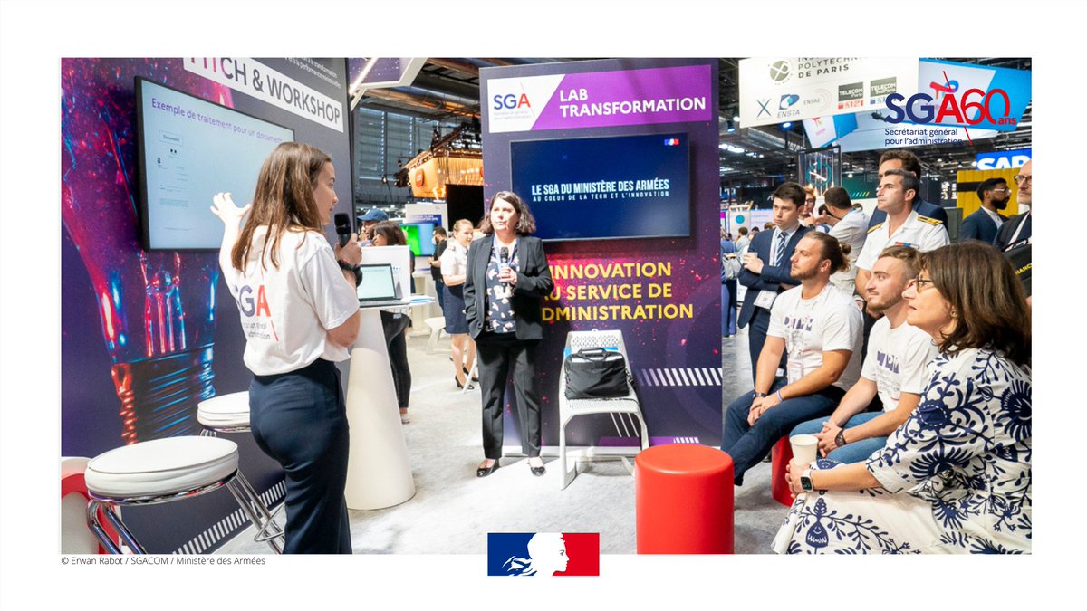 SGArmees's tweet photo. 🚀La secrétaire générale pour l’administration, @i_saurat, s'est rendue sur le stand d'@Armees_Gouv pour soutenir les équipes de la #DTPM, du #SID et des #CDLD de @SGArmees pleinement mobilisées au cœur du salon @Vivatech.

Pour en savoir plus ⤵️ https://t.co/AiyKO9TxRE https://t.co/SubGAtkyWh