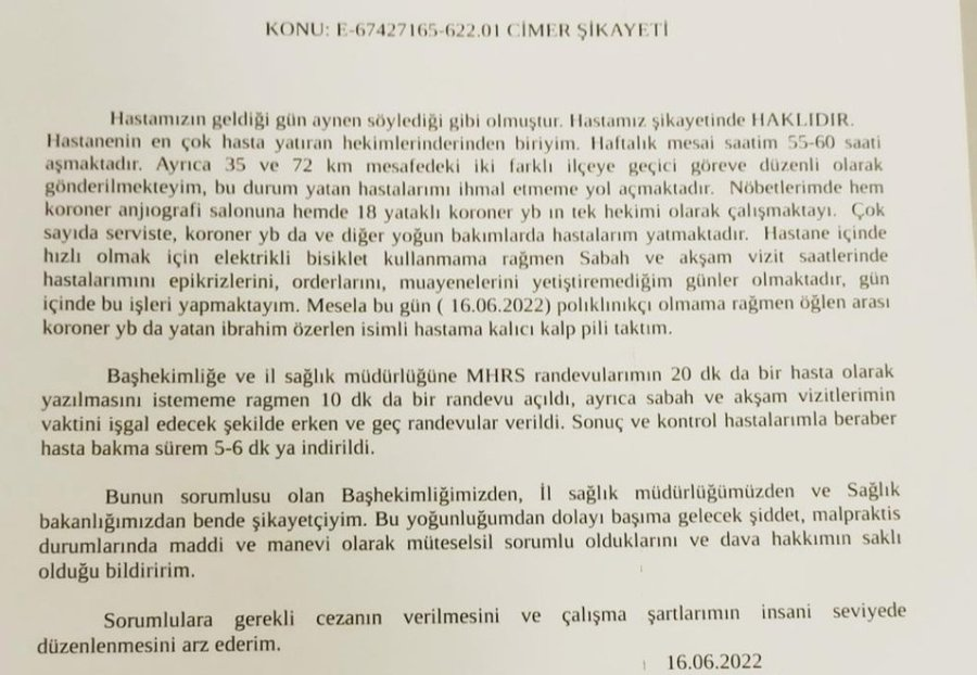 Efsane bir cevap olmuş. Manisa Şehir Hastanesinde görevli Kardiyoloji Uzmanının hakkındaki şikayete verdiği cevap. Tablo gibi asılası!