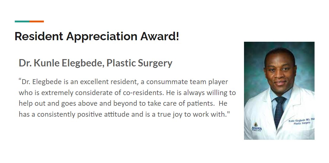 Congratulations Dr. Elegbede! You are excellent and a true joy to work with. Thanks for going above and beyond to take care of our patients! We are in awe of all that you do <a href="/HopkinsPlastic/">Johns Hopkins Plastic & Reconstructive Surgery</a>