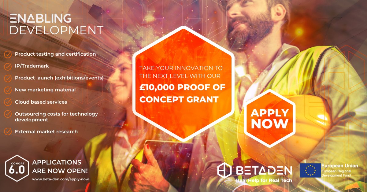 BetaDenUK's tweet photo. 🏆 Are you ready to take your #innovation to the next level? We are a #tech accelerator with a difference, providing real help for real tech - As a part of our Cohort 6.0 package, you get a £10,000 Proof Of Concept Grant, with no equity. ✅ Apply now: https://t.co/LXtL26uHrS https://t.co/cz6lR5H1cx