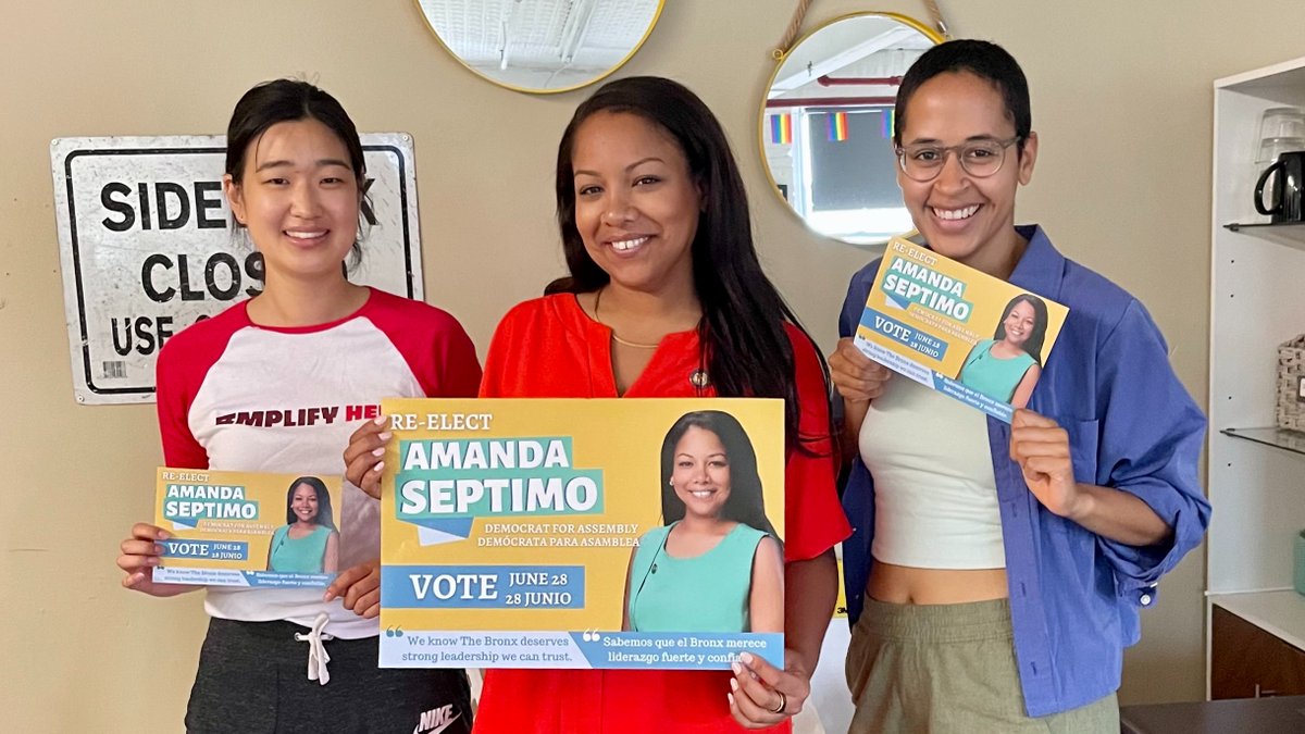 We are so proud of the legislative accomplishments of Assemblymember @AmandaSeptimo over her 1st term! She has a challenger in the upcoming primary, so we'll be out canvassing tomorrow, Sat., June 18th at 11am to support her re-election campaign. Join us! amplifyher.nyc/2022-rsvp