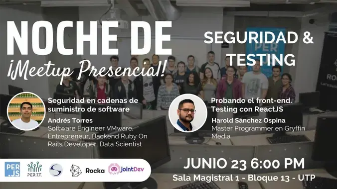 Noche de seguridad y testing (presencial)
meetup.com/es-ES/pereira-…
<a href="/PerTechTalks/">Pereira Tech Talks</a> <a href="/PereiraJS_/">PereiraJS</a> <a href="/elfotografo007/">Andrés Torres</a>