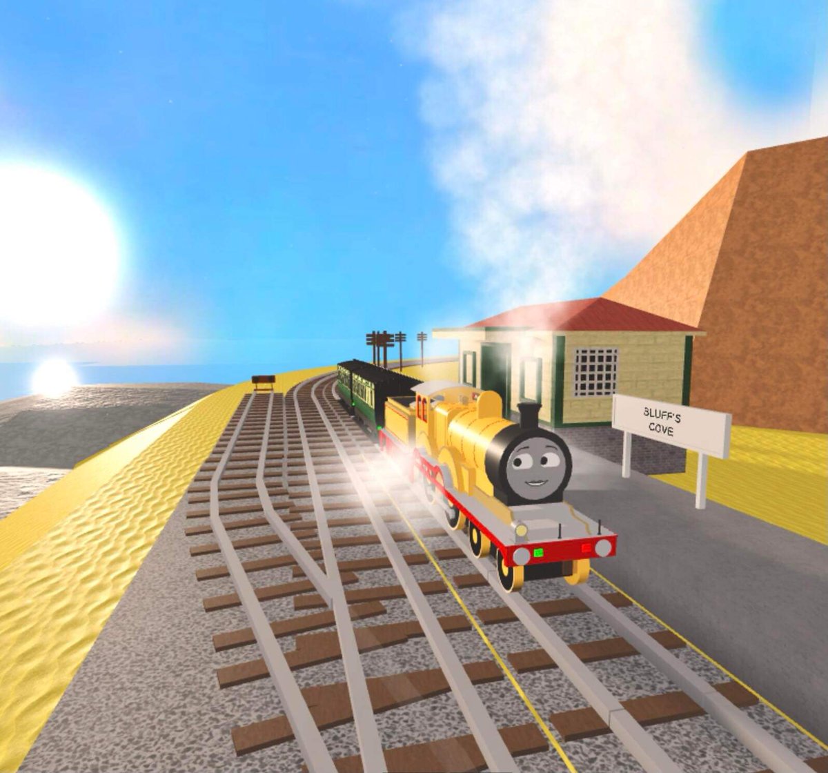 AshleyDeMoss6's tweet photo. Molly taking people to the seaside! #BlueTrainWithFriends #Roblox #ThomasAndFriends #MollyTheYellowEngine https://t.co/p93KtFgdwX