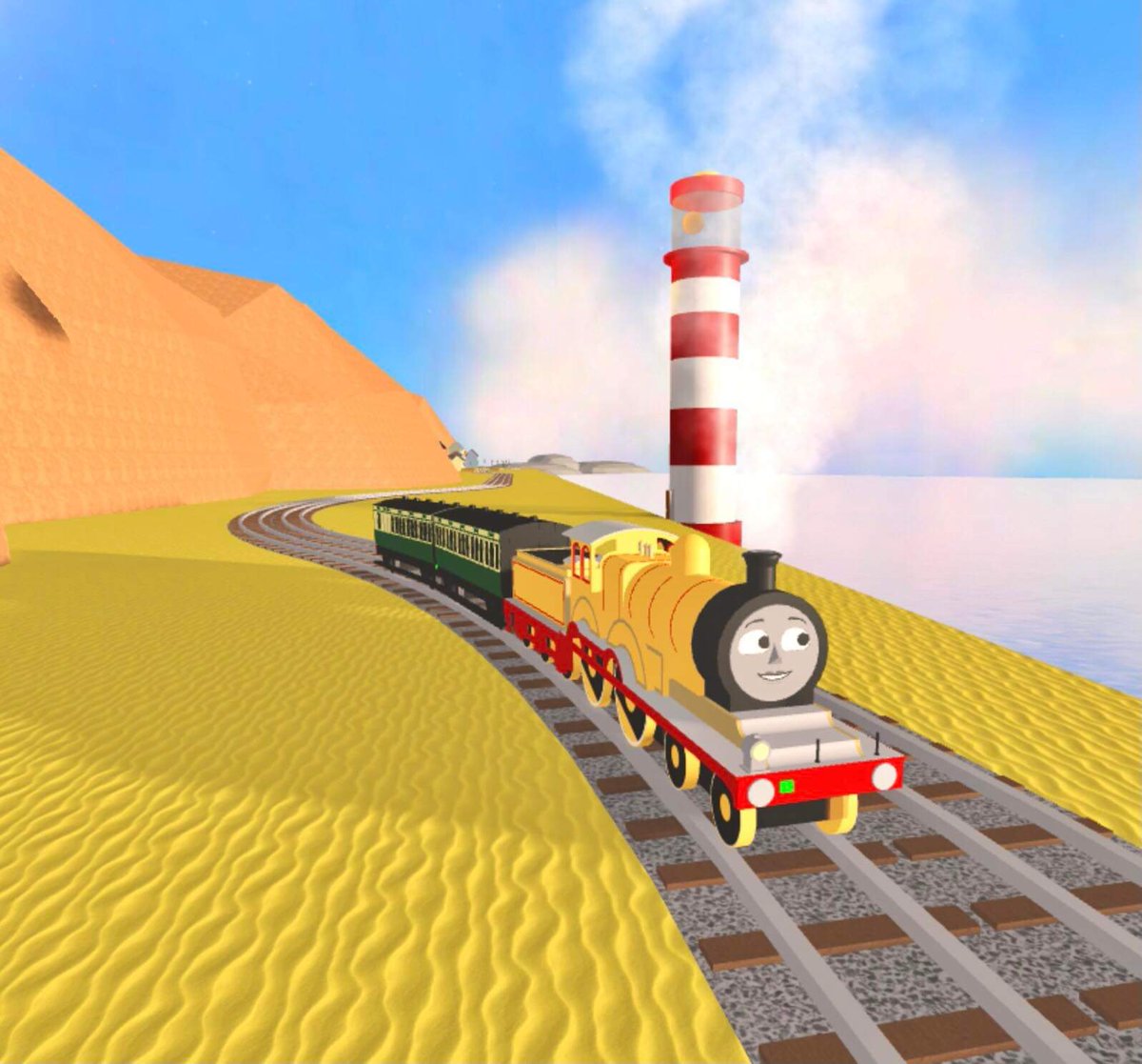AshleyDeMoss6's tweet photo. Molly taking people to the seaside! #BlueTrainWithFriends #Roblox #ThomasAndFriends #MollyTheYellowEngine https://t.co/p93KtFgdwX