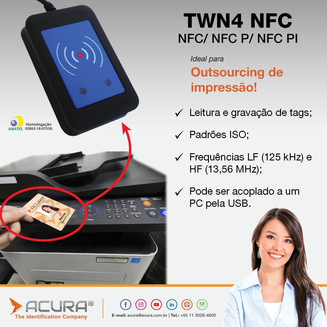 acuraglobal's tweet photo. Conheça o leitor TWN4 NFC, ideal para outsourcing de controle de impressão, pode ser usado em diversas aplicações na indústria, como identificação de pessoas e controle de acesso. Opera na função de liberação maquinaria nas empresas, através do crachá do funcionário habilitado. https://t.co/OzMbxEvJAa