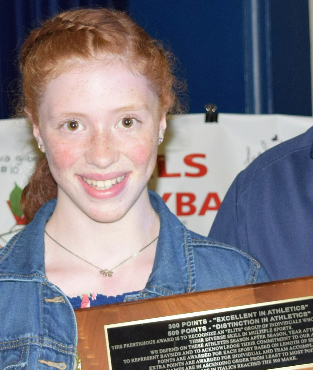 TheOriginalMsA's tweet photo. Olivia Robart earned 300 points and the Excellence in Athletics Award for her dedication to Athletics &amp; PE Leadership during her three years at Bayside Middle School. 🏆 Shep and @Bayside_Broncos are so proud of you, Olivia! You rock! #2022athleticawards #believeandachieve https://t.co/kbVtwpL6Ox