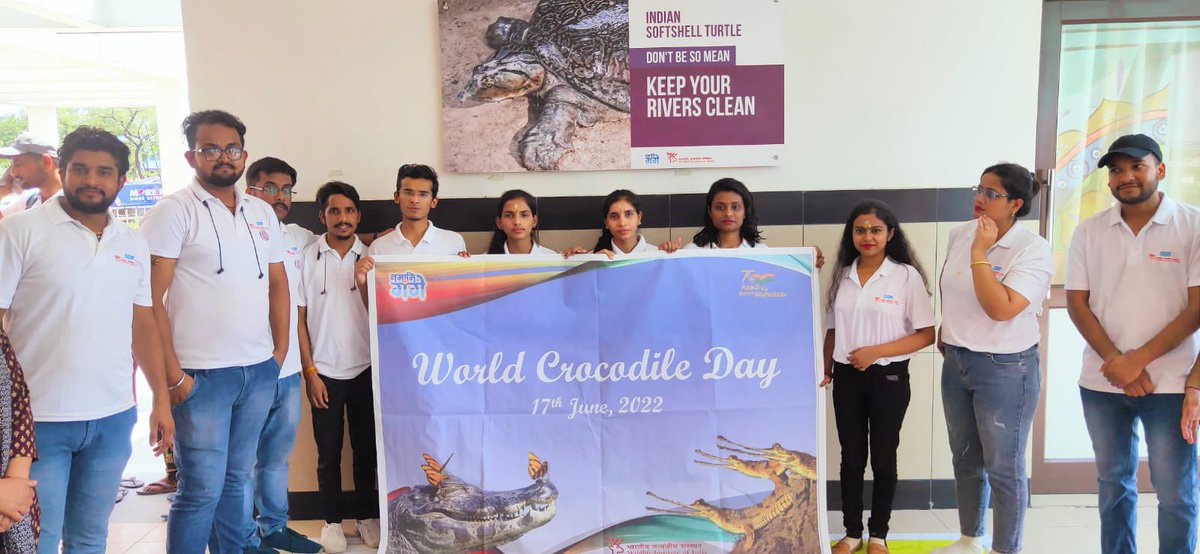 wii_india's tweet photo. WII-NMCG team celebrated  #WorldCrocodileDay with the volunteers of NSS of Ganga River states at Ganga Avlokan, ChandiGhat, Haridwar to spread awareness towards their protection from continuous threats and exploitation of their habitat @moefcc https://t.co/7sNPWJXNia