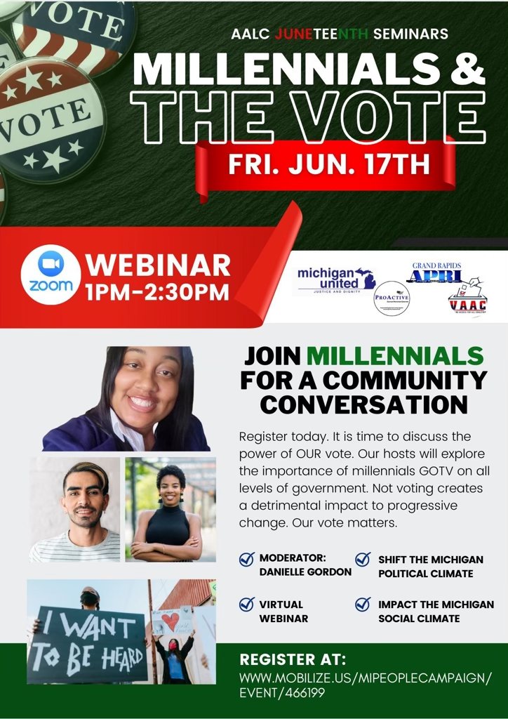 TODAY @ 1pm join us w @michiganunitedinst for a community conversation: Millennials &amp; the Vote! mobilize.us/mipeoplecampai…

#OurVoteMatters