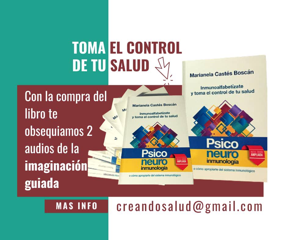MarianelaCastes's tweet photo. Si estás en Venezuela puedes adquirir mi libro: Psiconeuroinmunologia o cómo apropiarte de tu Sistema Inmunológico. Con él te obsequiamos 2 Imaginaciones guiadas.
Es el momento de tomar el control de tu salud ❣️🧬♥️🧬. Escribe a:
creandosalud@gmail.com https://t.co/MKbgnwj0S8