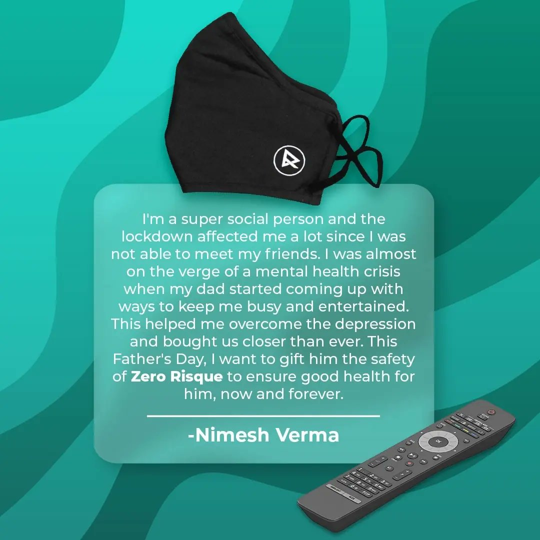 ZeroRisque's tweet photo. Do you agree that dads show love in a unique way? One such story was shared by Nimesh Verma where his dad helped him overcome depression with his love and care. This #FathersDay, thank him by gifting a token of love and safety from Zero Risque.

 #fathersdaygifts #FathersDay2022 https://t.co/qnesJUJ0sO