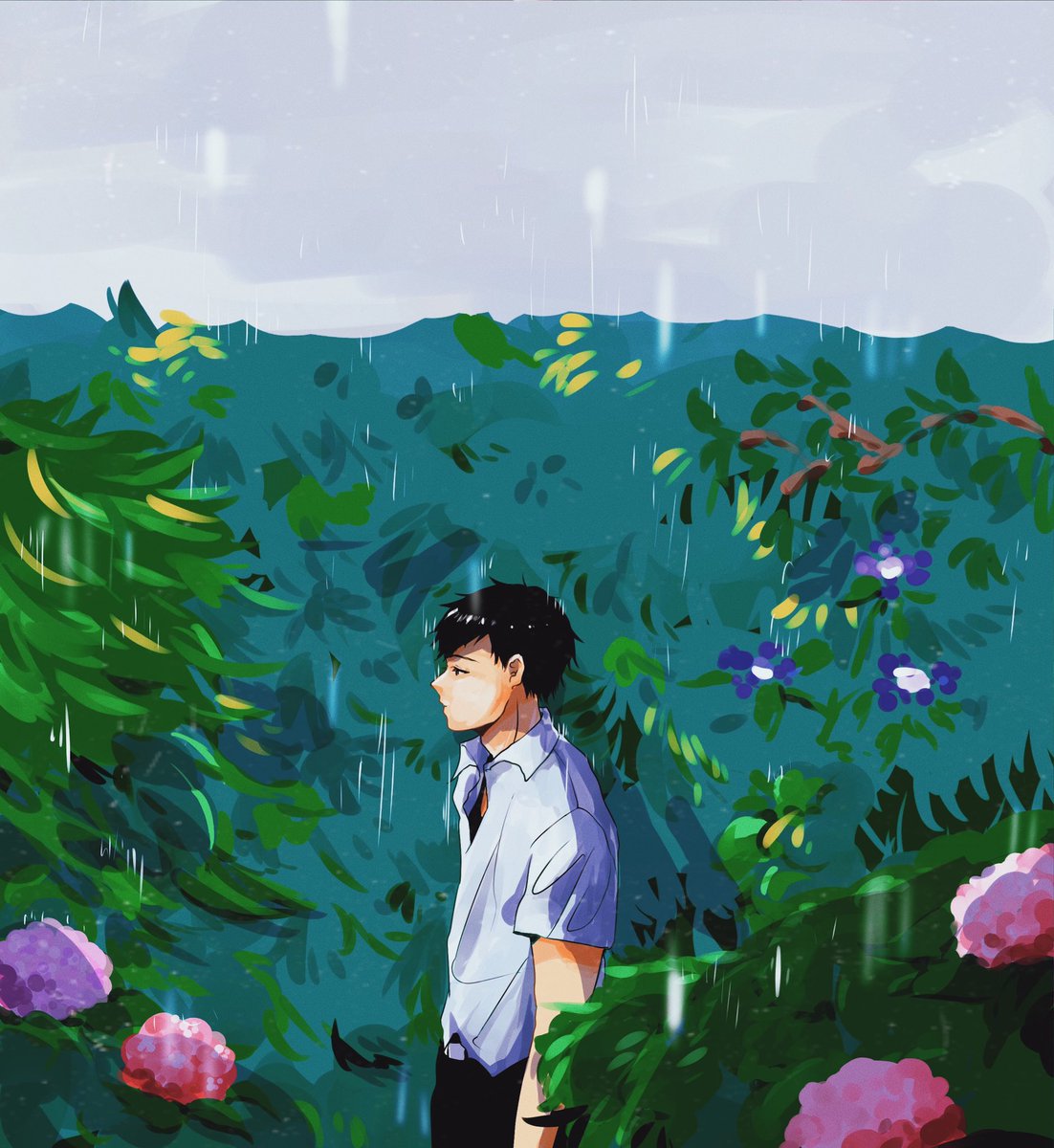 TakayanagiChan's tweet photo. #リボーン版深夜の真剣創作60分一本勝負
1時間半ほど描いていたと思われます😭
お題【紫陽花】 https://t.co/NGuDlJabxv