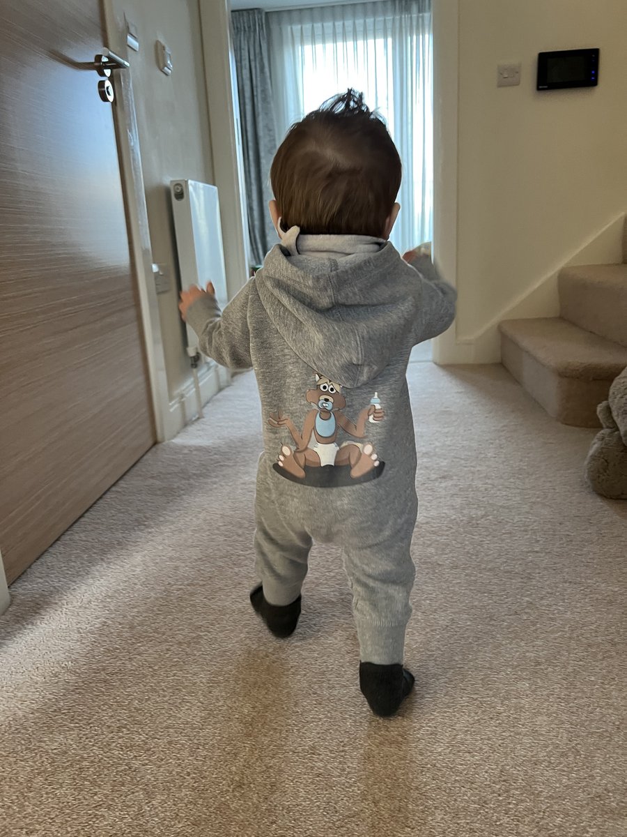 Something to pull at the heartstrings this Friday afternoon. Here's little Lucca, confidently getting his stride on modelling one of our  Coyote onesies 😍 What a cutie?!