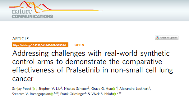 VivekSubbiah's tweet photo. 📢🥁Delighted to share our paper 💥 Hot off the Press👉Addressing challenges with Real-World Synthetic control arms to demonstrate the comparative effectiveness of Pralsetinib in RET+ non-small cell #lungcancer #LCSM 1/n🎯🧬 @NatureComms @OncoAlert   https://t.co/a1b9gnLiHW https://t.co/FlToVKpBfp