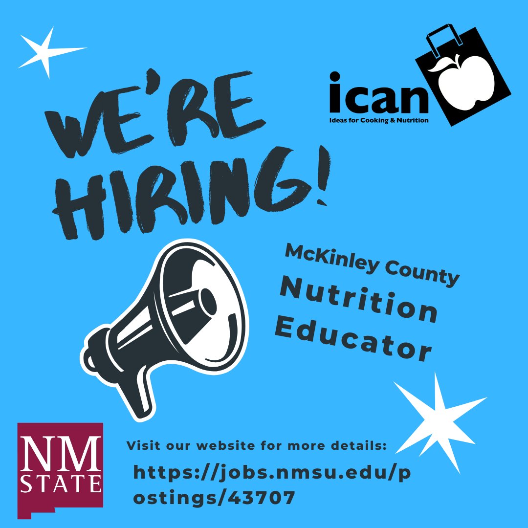 nmsuican's tweet photo. Come join our team! We're hiring for an ICAN Nutrition Educator in McKinley County! For more information click here https://t.co/gIwxfXKlMd #NMSUICAN #Nutrition #NutritionEducation #SNAPEdWorks #NMSU #McKinleyCounty #NewMexico #Jobs #JoinOurTeam #Hiring https://t.co/XjgDQ1aex9
