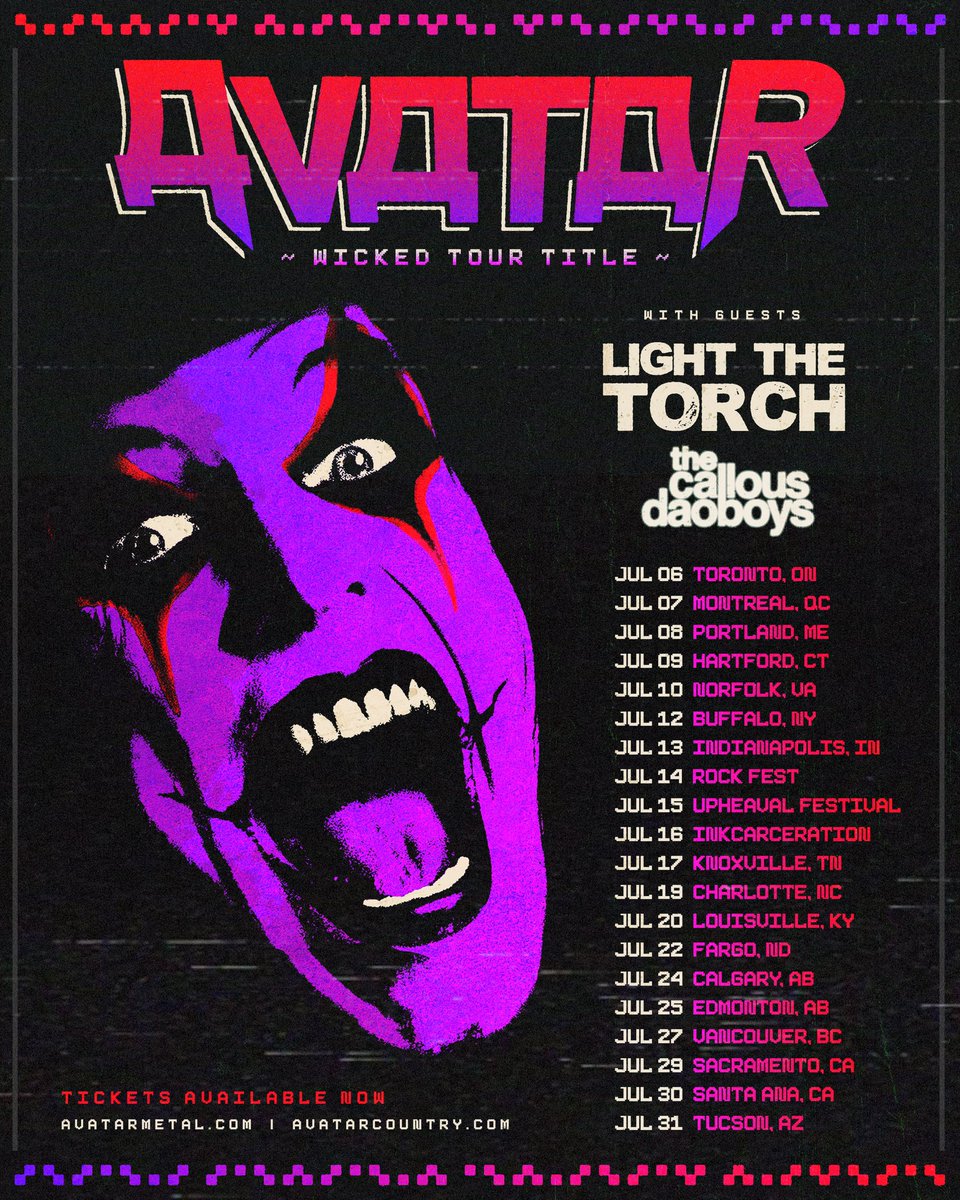 🚨🚨🚨 <a href="/callousdaoboys/">The Callous Daoboys</a> playing the US dates of this upcoming <a href="/officialavatar/">Avatar</a> tour (w/ <a href="/LTTorchBand/">Light The Torch</a>). Tix available: bandsintown.com/a/14195677-the…