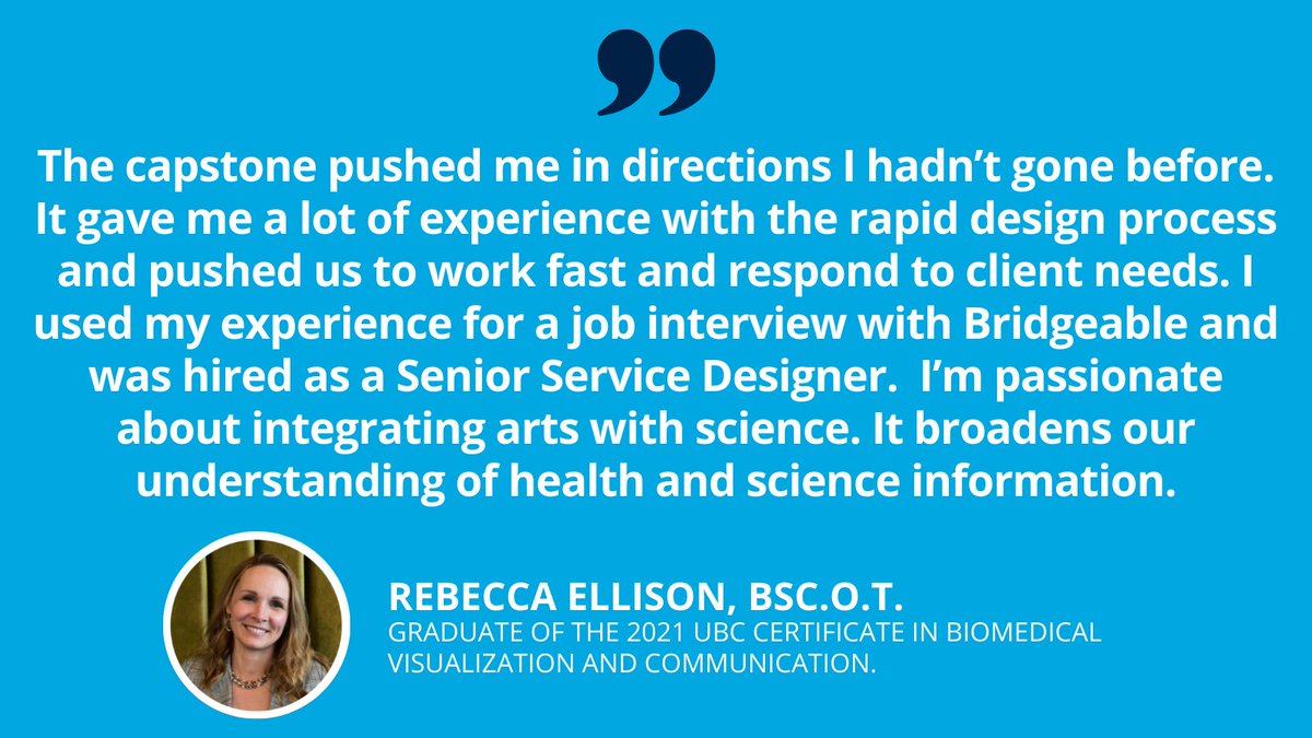 UBCExtended's tweet photo. Meet Rebecca Ellison, BSc.O.T., graduate of the 2021 UBC Certificate in #BiomedicalVisualization & Communication. For her capstone project, Rebecca + her team created an animation for ABOzymes Biomedical. Learn more about our UBC BMVC certificate program: https://t.co/sVxNFqodq4 https://t.co/TARCzwlreF