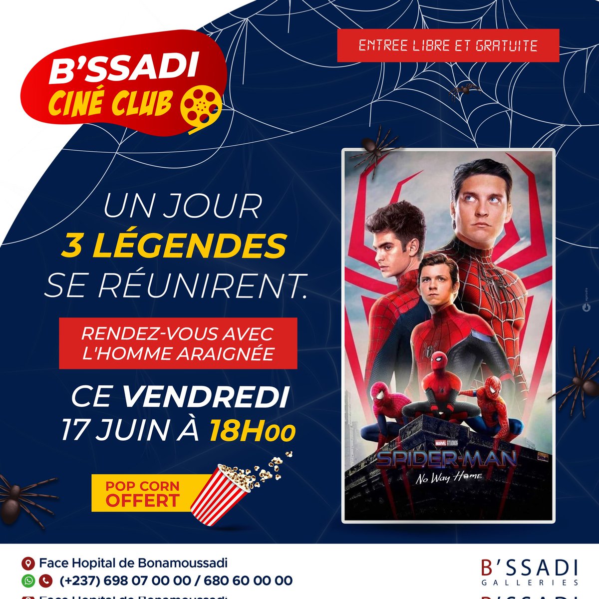 b_ssadi's tweet photo. Hello 👋 Twitters ? Ça dit quoi? Vous faites quoi ce soir? 
C'est soirée ciné à @b_ssadi a 18h. A l'affiche SPIDERMAN no way home. 
Nous on aime le njooooh donc l'entrée est gratuite 😁😄😄 et le 🍿 est offert. 
Moi je suis déjà en poste😌 https://t.co/PLsiDEn0tu