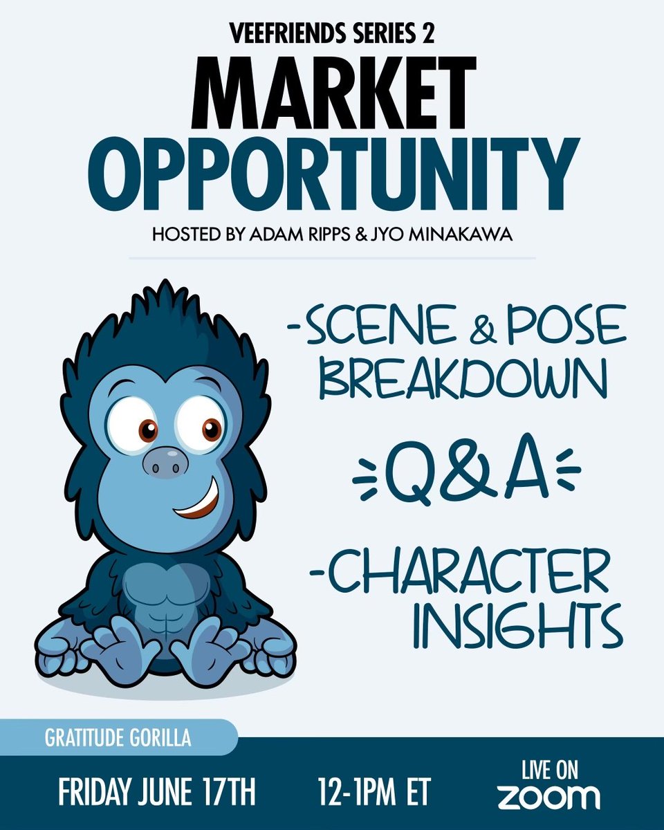 In the market for a VeeFriends Series 2 but don't know where to start, or just want to learn more about the collection? Join us at 12PM ET to jam on everything VeeFriends Series 2 and market opportunities. See you then!
Link:  us06web.zoom.us/j/87261763165?…