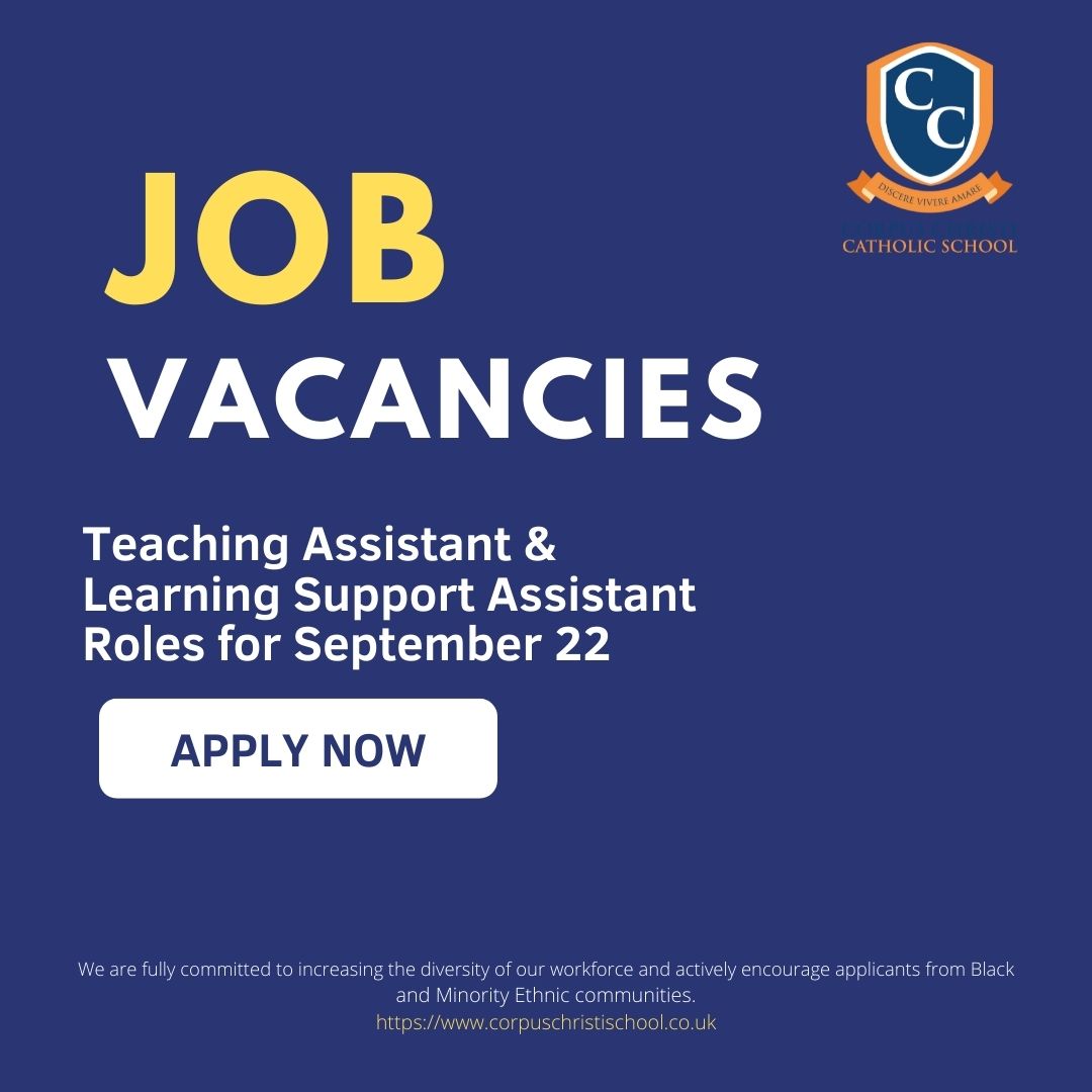 Job Alert! go to corpuschristischool.co.uk/our-school/sta… for more info. Great opportunity in a fantastic school!
Deadline 24/6/22