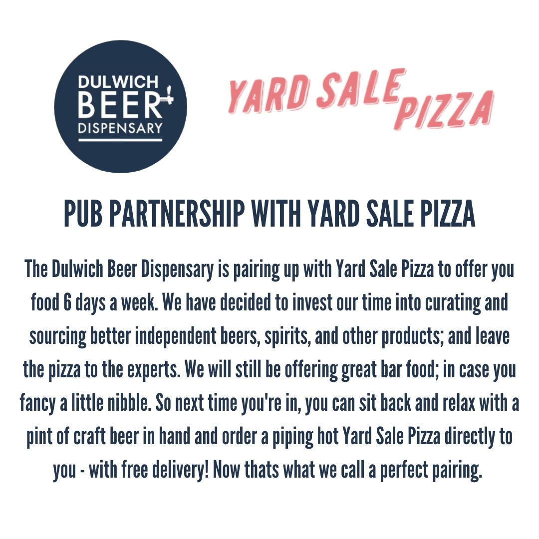 We are pairing with <a href="/YardSalePizza/">Yard Sale Pizza</a> 🍕🍻

Come on down to try one of our ice cold beers and their delicious Pizza, delivered straight to you 😎