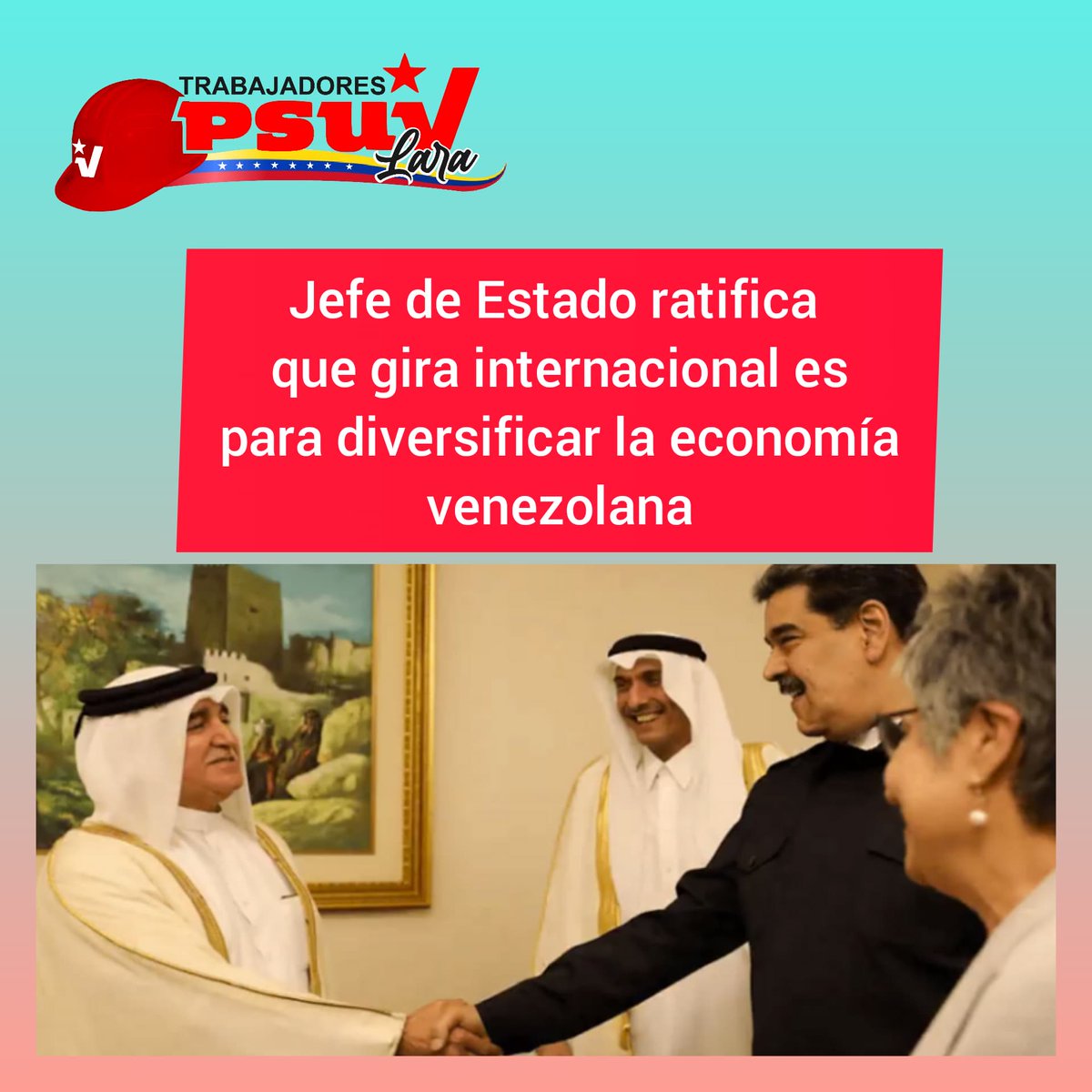 Noti Trabajadores PSUV Lara. #17Junio 

*Presidente Nicolás Maduro ratifica que gira internacional diversifica la economía venezolana.

*Venezuela rechaza acción aeronáutica de Uruguay al revocar permiso de sobrevuelo a Emtrasur.
#VenezuelaEnAzerbaiyan 
<a href="/PartidoPSUV/">PSUV</a>