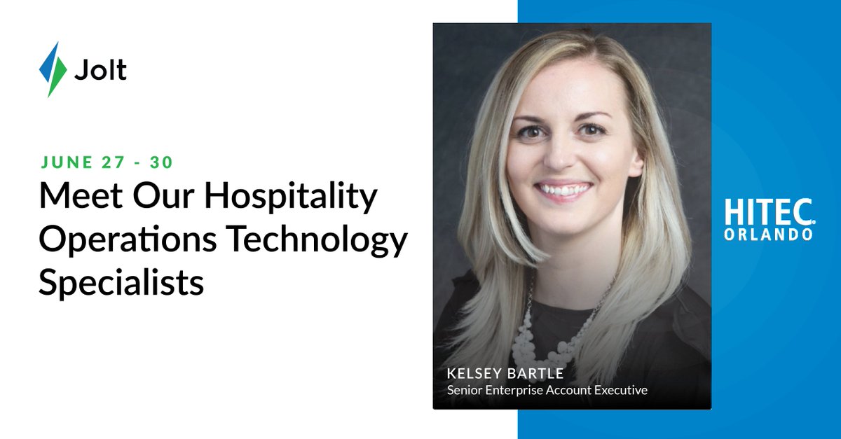 JoltSoftware's tweet image. Meet us at #HITEC: Kelsey Bartle has been in the industry for 10+ years (the Grand Geneva Resort, Hilton and Hyatt). Since finding the answer to &quot;there&apos;s got to be a better way to do this&quot; Kelsey loves introducing her hospitality peers to #JoltSoftware. Talk to her in booth 2207!