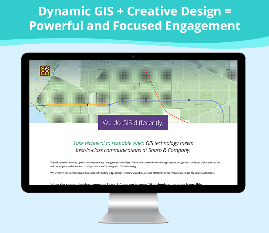 SharpAndCompany's tweet photo. Combine the best of visualization and GIS technology to open up a world of opportunities for more engaging, audience-focused engagement tools. Learn more at https://t.co/B0eenRYoiG. https://t.co/RVF7T8695w