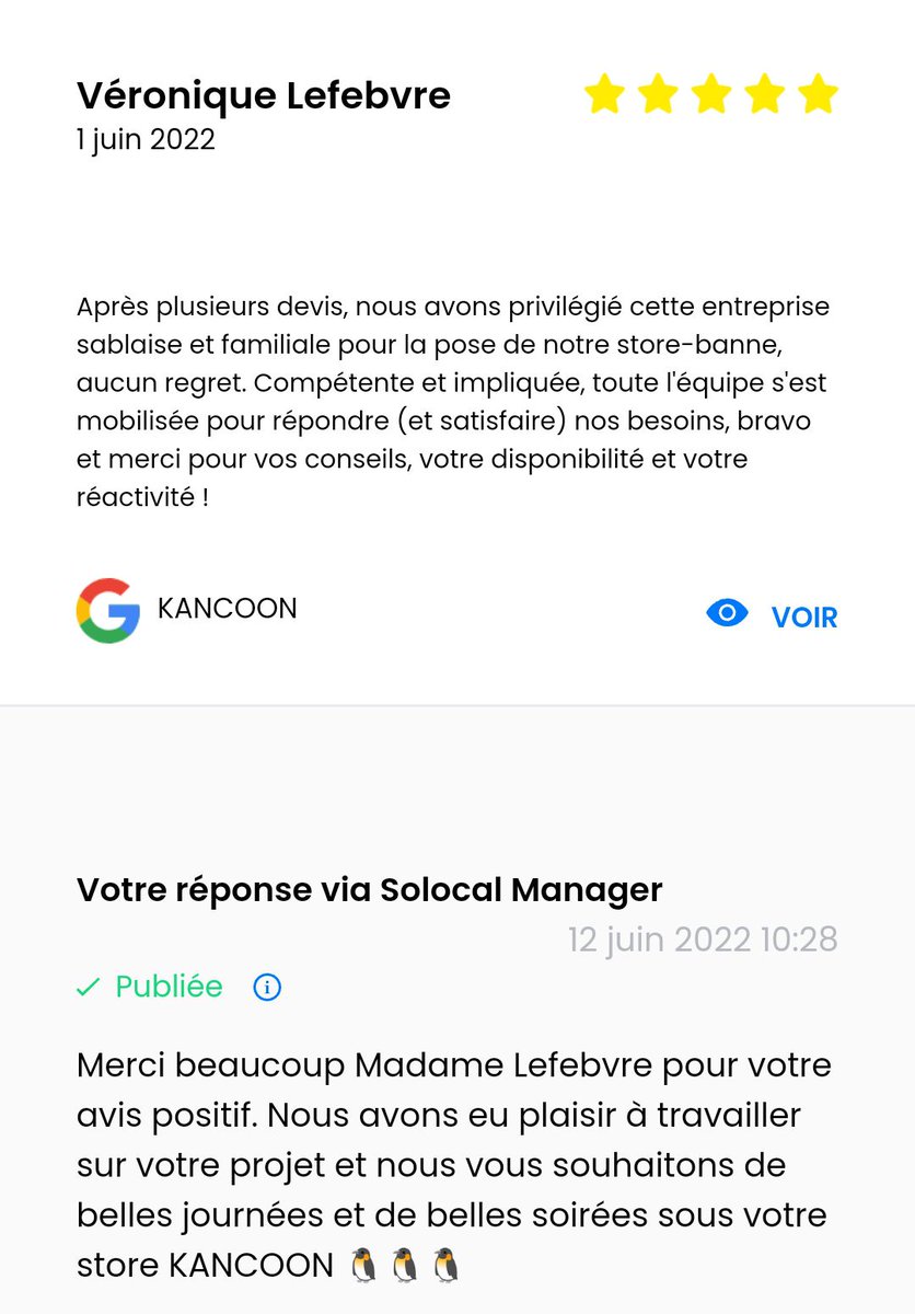 KancoonDeco's tweet photo. Nos clients sont sympas ! Ils sont contents de notre travail et le font savoir. Merci pour votre confiance 🐧🐧🐧 https://t.co/BOs2P0gIGP