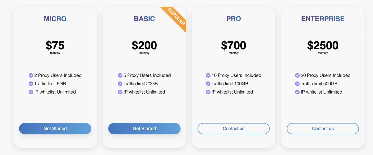 anyip_io's tweet image. We have different packages to suit your needs: 

1⃣Micro
2⃣Basic
3⃣Pro
4⃣Enterprise 

Get in touch to discuss the right package for you! 

#proxyservice #residentialip #mobileproxy #rotatingproxy #webscraping #100daysofcode #programmers