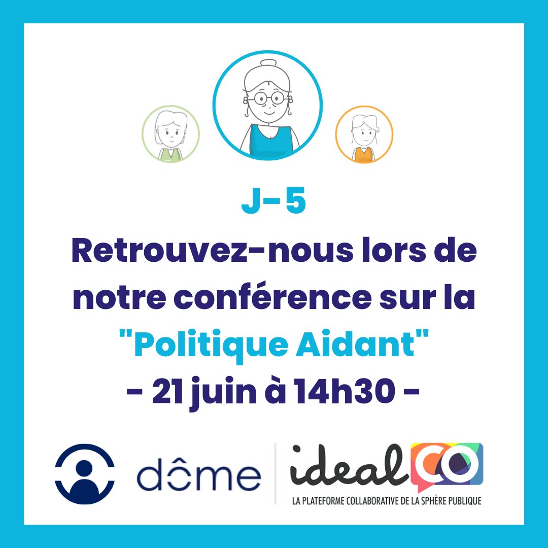 Nouveau rendez-vous avec <a href="/DomeOfficiel/">Dôme</a>  ! 
📆 : 21 juin
🕰 : 14h30 à 15h30
Retrouvez-nous sur la Plateforme <a href="/IDEAL_Co/">idealCO</a>  pour un webinaire exclusif autour de la #Politiqueaidant et de la coordination des intervenants à domicile.
👉 : hello.idealco.fr/webinaire-dome/ 
#Département #CCAS