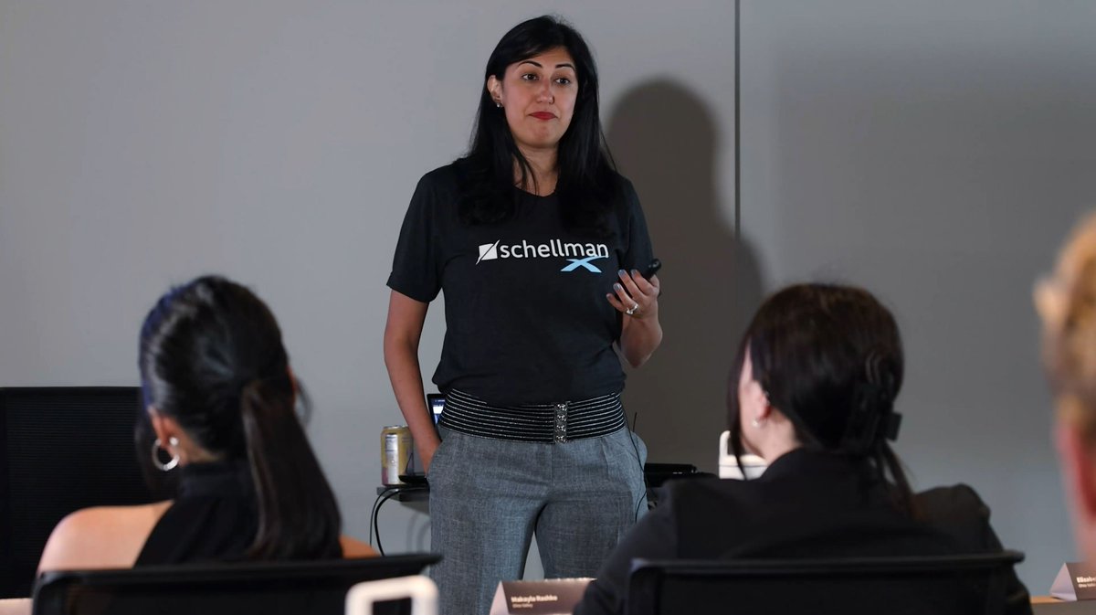 Schellman's tweet photo. Our 2022 Columbus SchellmanX cohort started this week and received an in-depth look at what Schellman offers. These new hires will spend the next year learning and growing and we have a front row seat to watch them flourish. Welcome to the team, everyone! #SchellmanX https://t.co/sGaVujFsvN